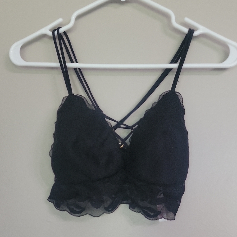 Victoria's Secret Pink Black Lace Lightly Lined Bra Size L
